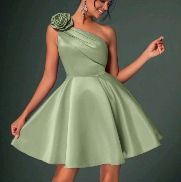 Elegant Luxurious Floral One-Shoulder Ruffle Mini Prom Dress, Party Dress - Picture 1 of 4